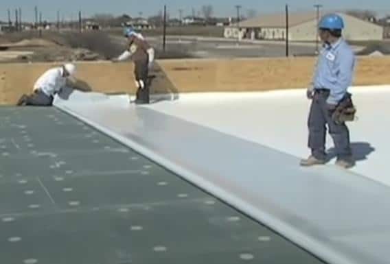 commercial application of TPO roofing membrane